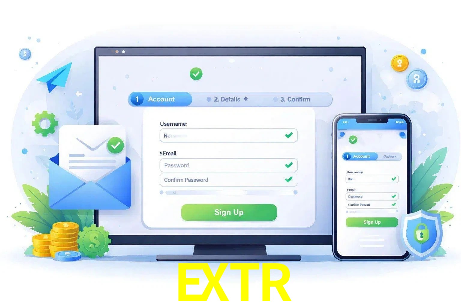 Registro de nuevo usuario y configuración de cuenta EXTR