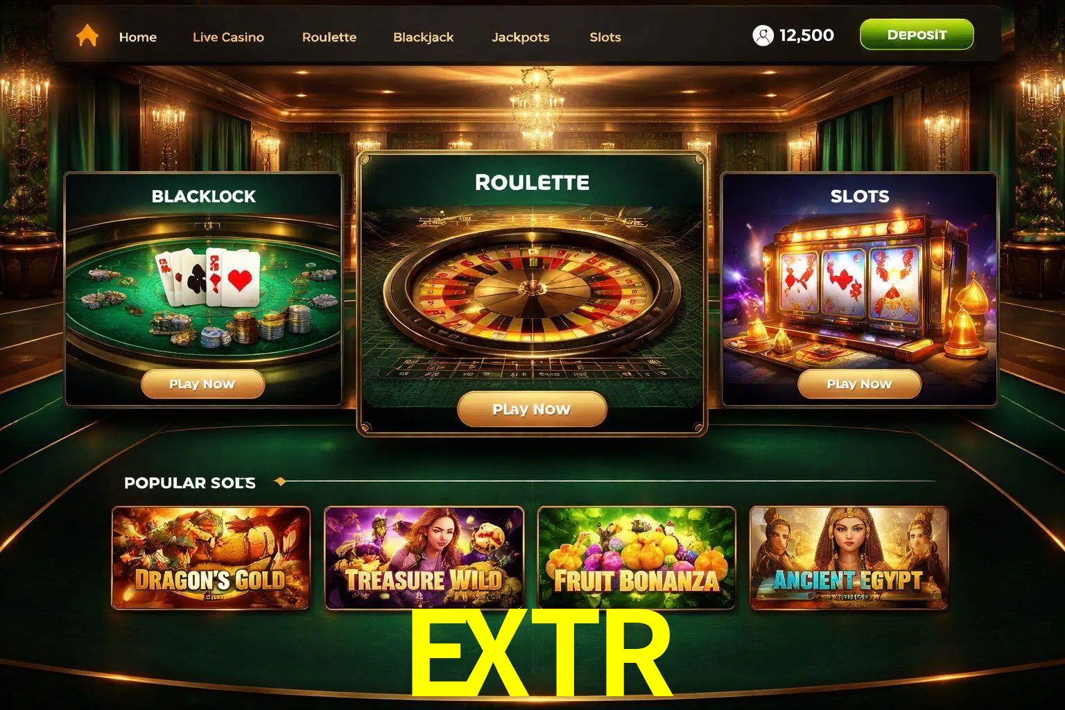 Vista de la plataforma EXTR Casino mostrando categorías organizadas de juegos en línea