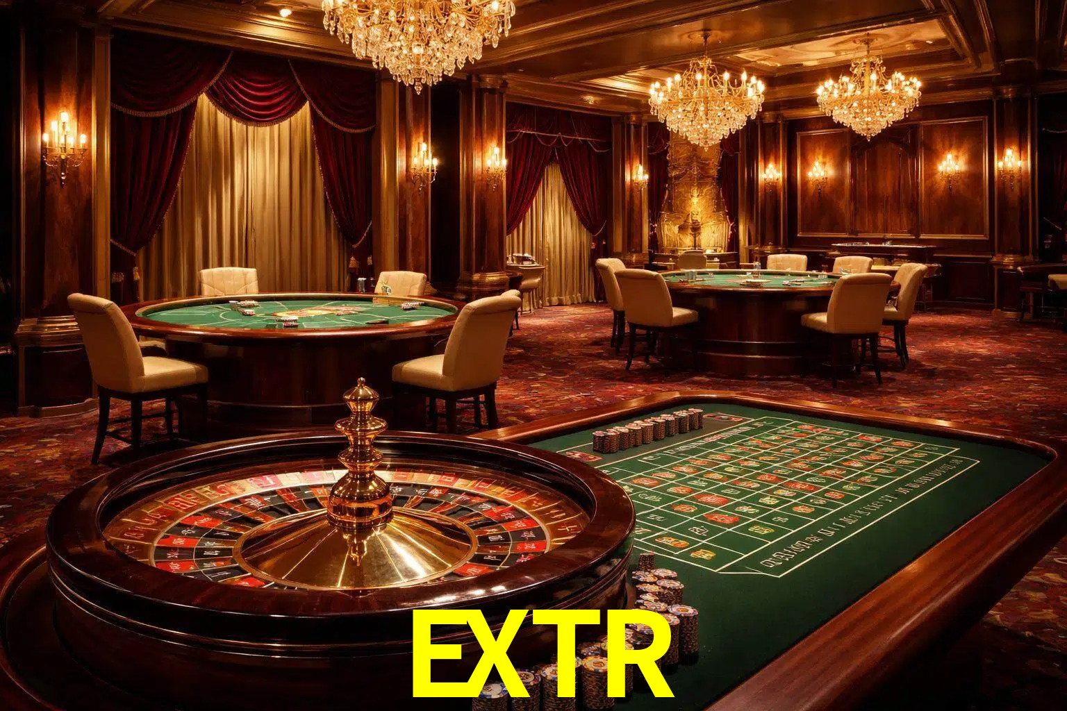 Una escena premium de mesa de casino en vivo con cartas, elementos de ruleta y un ambiente pulido de estudio de transmisión.
